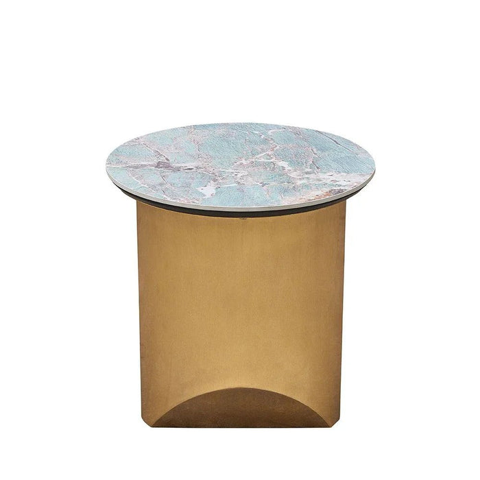 Conley Sintered Stone Round End Table-Green/Gold-With 2-Year Warranty