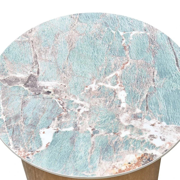 Conley Sintered Stone Round End Table-Green/Gold-With 2-Year Warranty