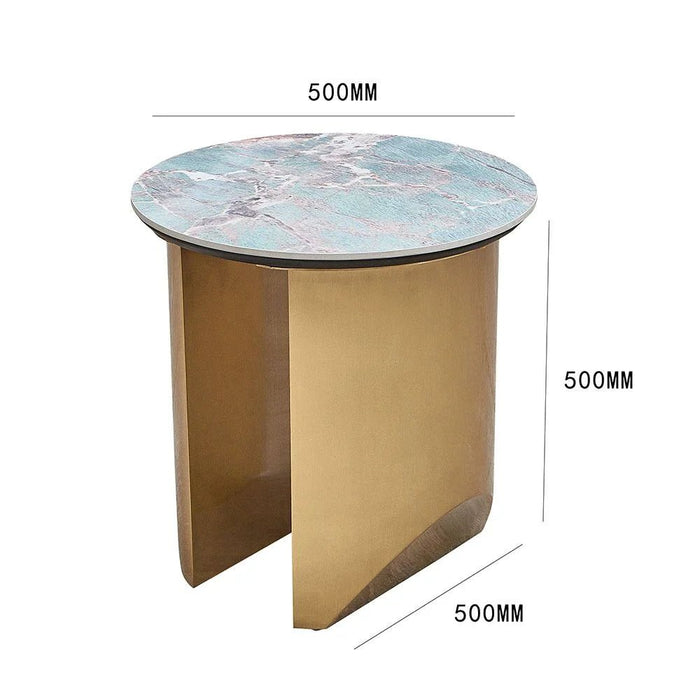 Conley Sintered Stone Round End Table-Green/Gold-With 2-Year Warranty