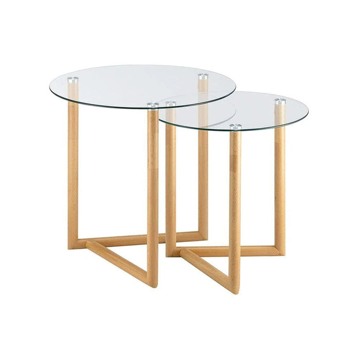 Bryner Glass Nesting Table - Set of 2 - Natural Oak - With 2-Year Warranty