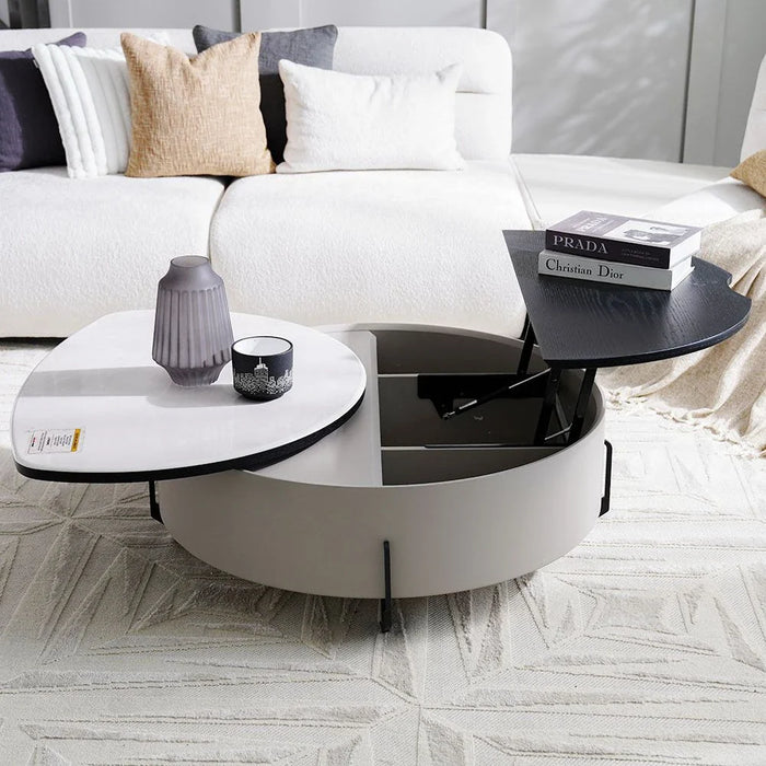 Arlong Round Coffee Table with Storage - Grey/Black - With 2-Year Warranty
