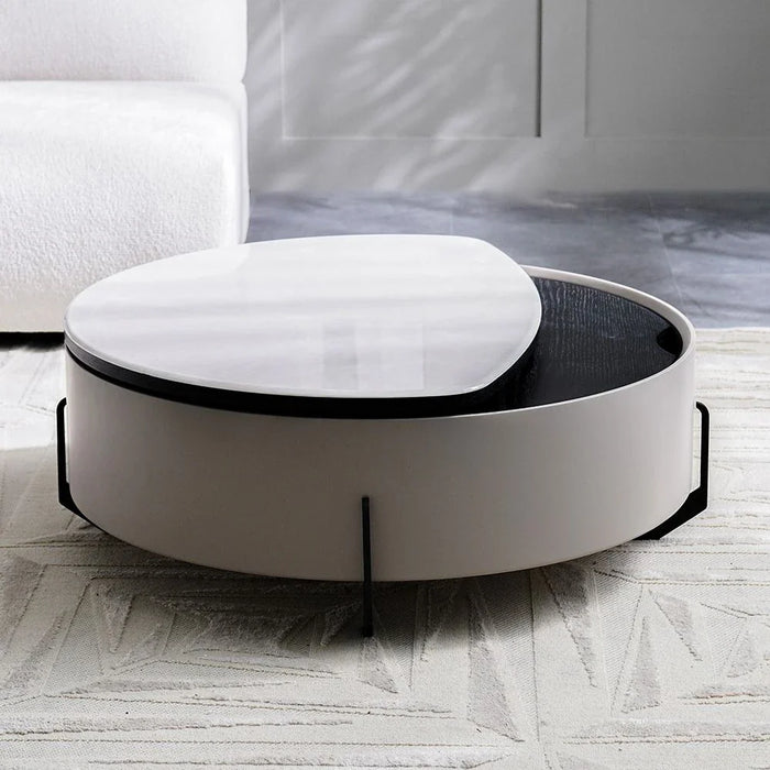 Arlong Round Coffee Table with Storage - Grey/Black - With 2-Year Warranty