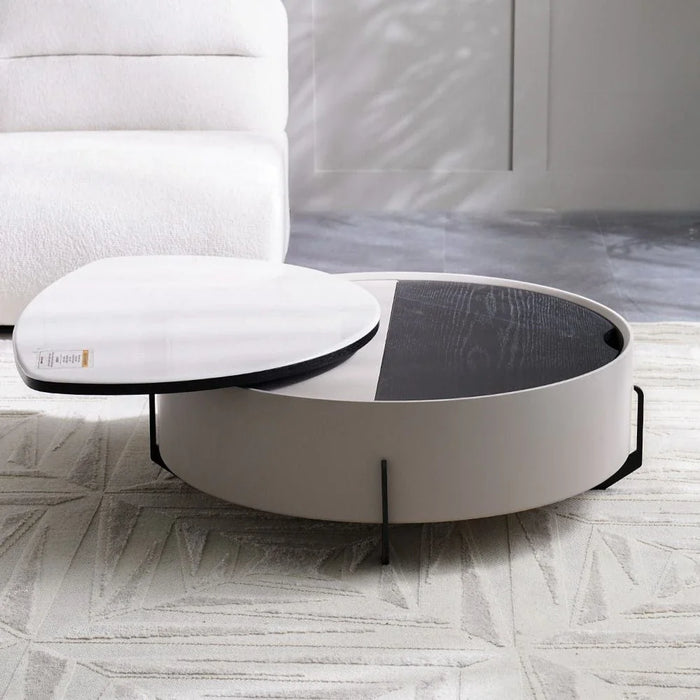 Arlong Round Coffee Table with Storage - Grey/Black - With 2-Year Warranty