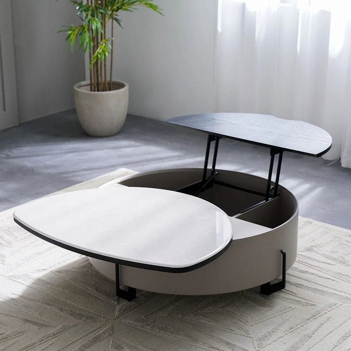 Arlong Round Coffee Table with Storage - Grey/Black - With 2-Year Warranty