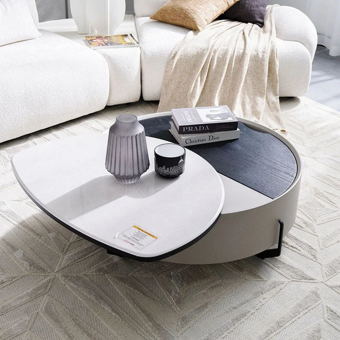 Arlong Round Coffee Table with Storage - Grey/Black - With 2-Year Warranty