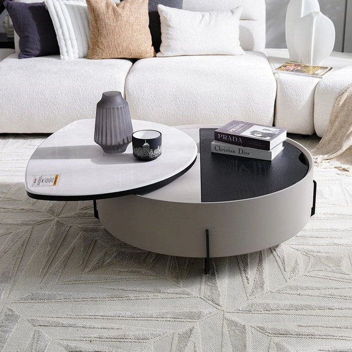 Arlong Round Coffee Table with Storage - Grey/Black - With 2-Year Warranty