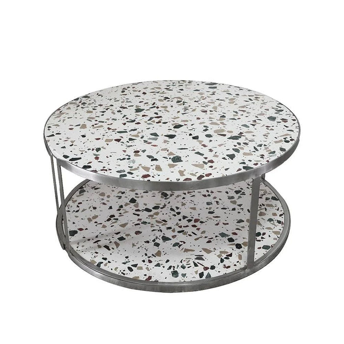 Venveto Round Coffee Table-White Pattern-With 2-Year Warranty