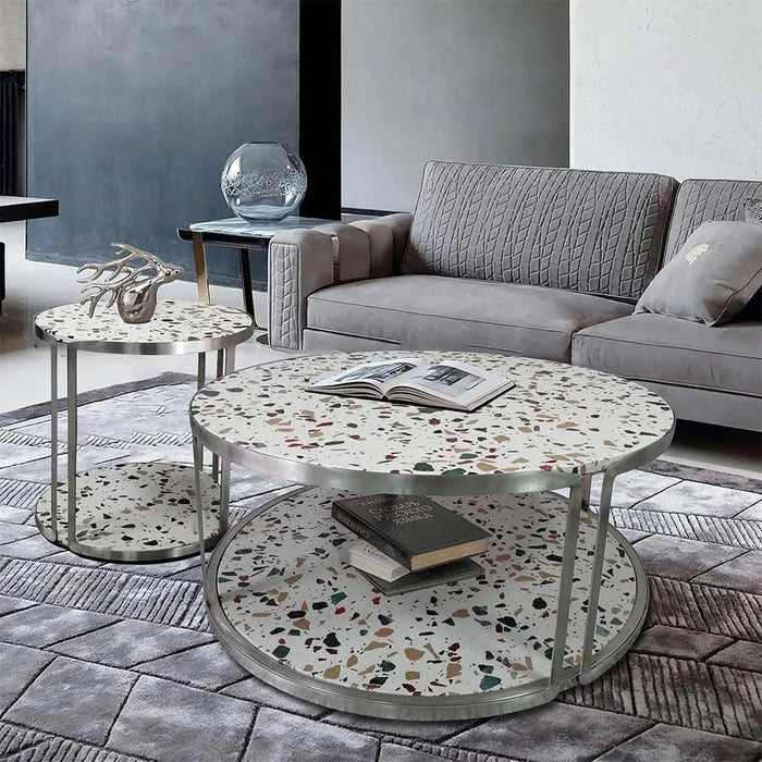 Venveto Round Coffee Table-White Pattern-With 2-Year Warranty