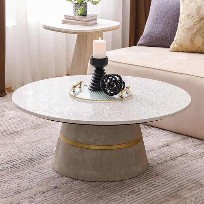 Margaret Round Coffee Table - Beige/Terrazo/Gold - With 2-Year Warranty