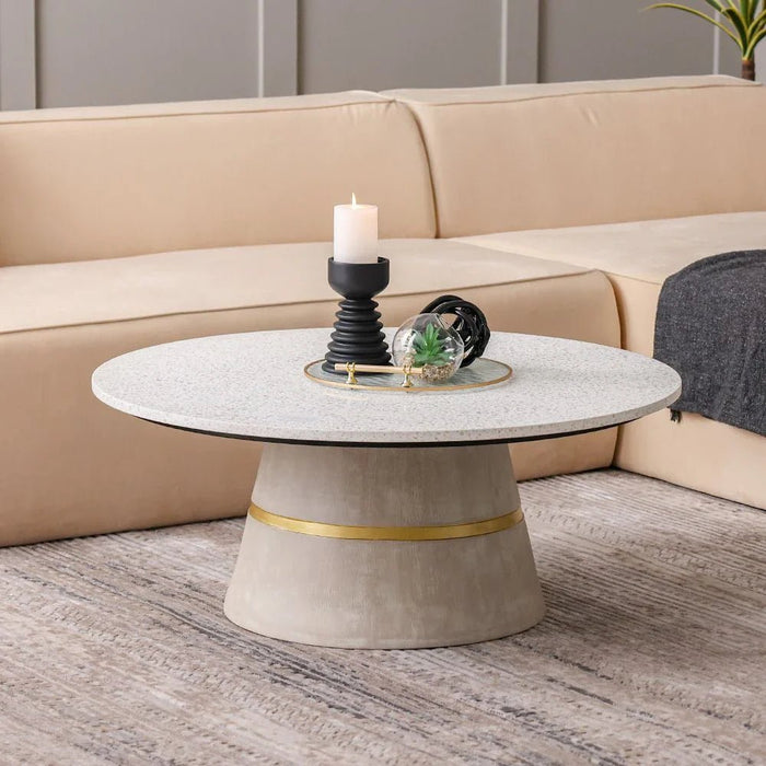 Margaret Round Coffee Table - Beige/Terrazo/Gold - With 2-Year Warranty