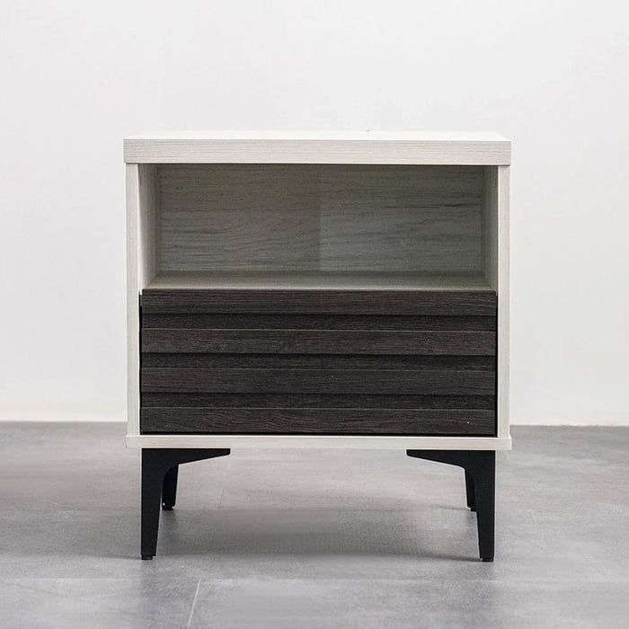 Nicosia End Table with Storage-White Oak/Black-With 2-Year Warranty