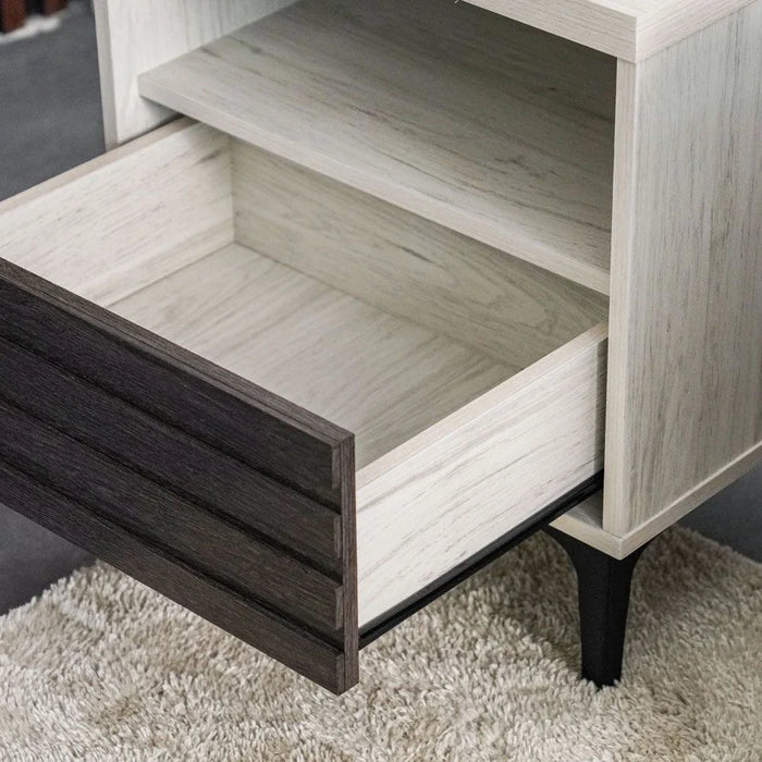 Nicosia End Table with Storage-White Oak/Black-With 2-Year Warranty