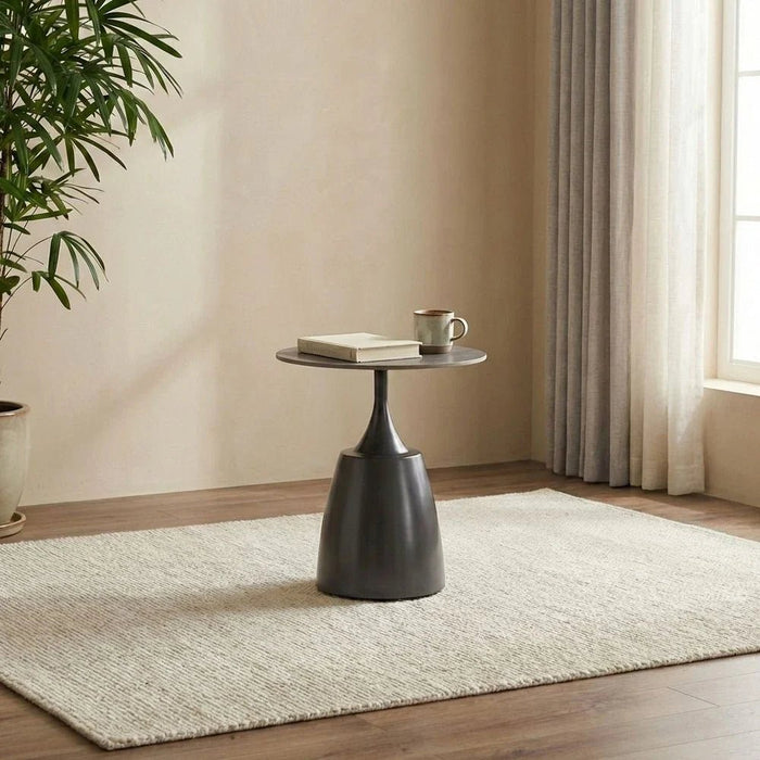 Ramsy Round End Table - Light Grey/Gunmetal Black - With 2-Year Warranty