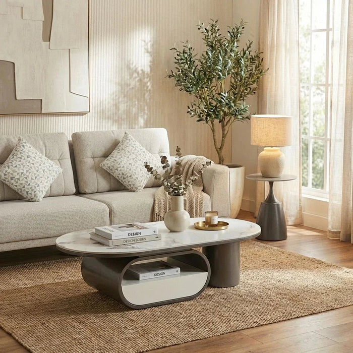 Ramsy Round End Table - Light Grey/Gunmetal Black - With 2-Year Warranty