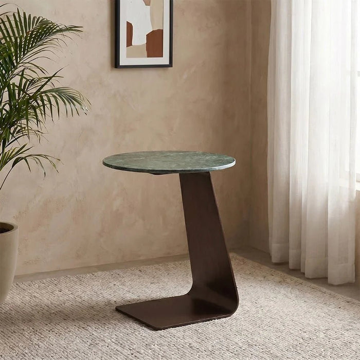 Union Round End Table - Green/Antique Bronze - With 2-Year Warranty