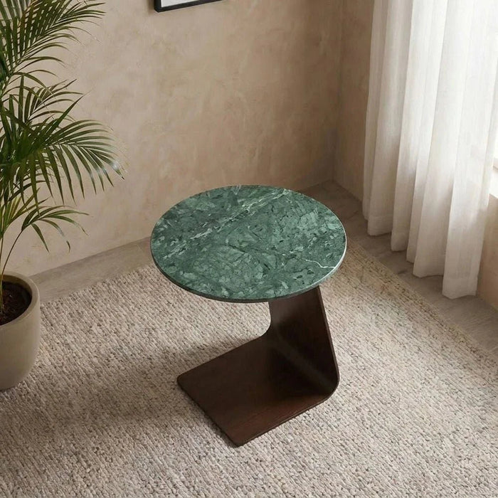 Union Round End Table - Green/Antique Bronze - With 2-Year Warranty