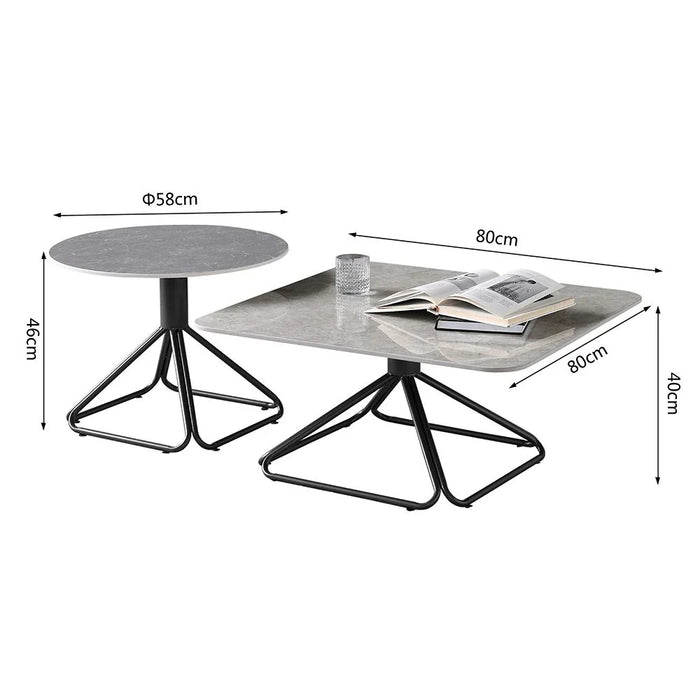 Parker Coffee Table - Set of 2 - Ivory/Grey/Gunmetal Black - With 2-Year Warranty
