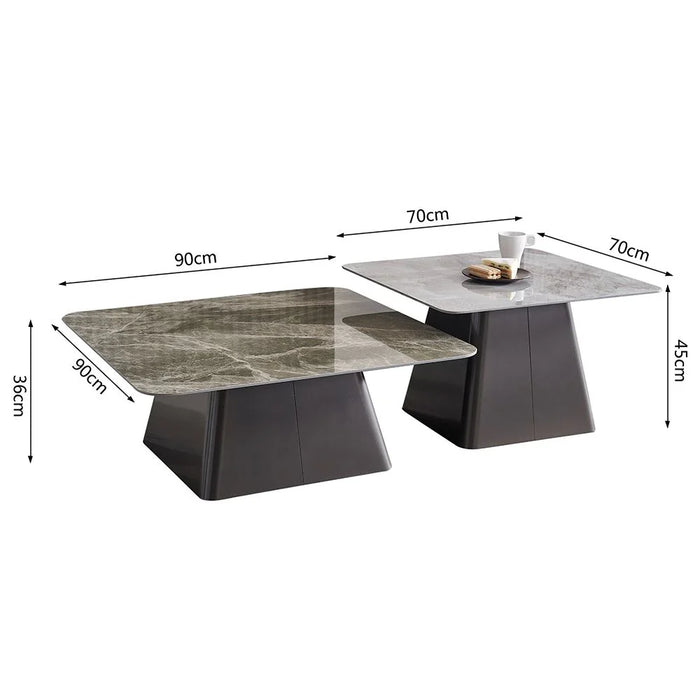 Trinity Coffee Table - Set of 2 - Grey/Gunmetal Black - With 2-Year Warranty