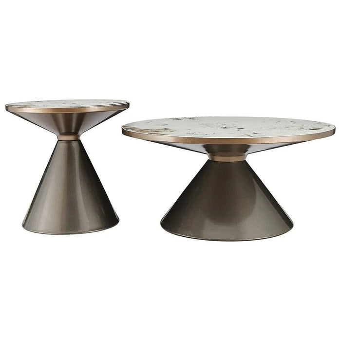 Redley Round Coffee Table - Set of 2 - White/Gunmetal Black - With 2-Year Warranty