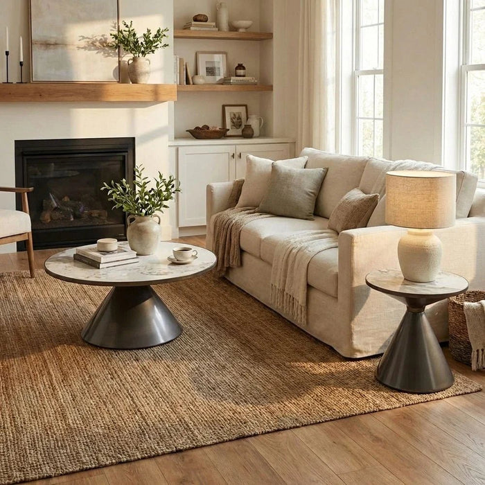 Redley Round Coffee Table - Set of 2 - White/Gunmetal Black - With 2-Year Warranty
