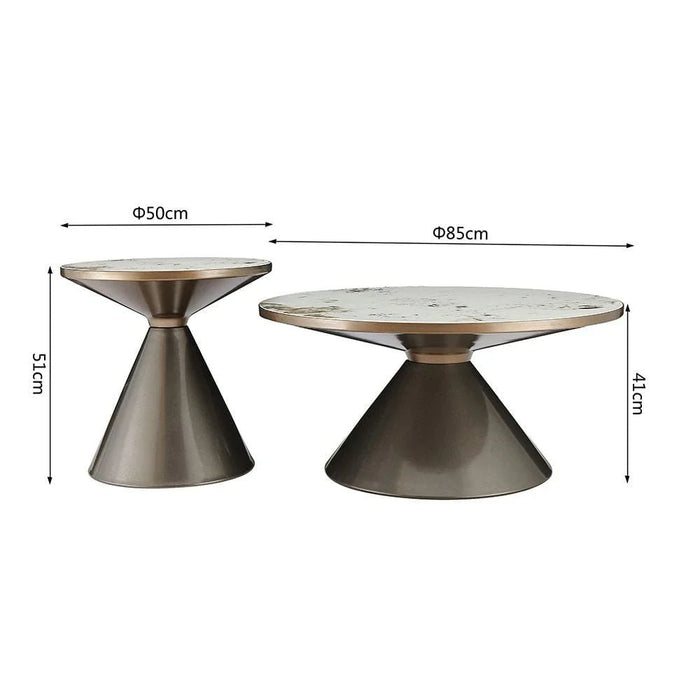 Redley Round Coffee Table - Set of 2 - White/Gunmetal Black - With 2-Year Warranty