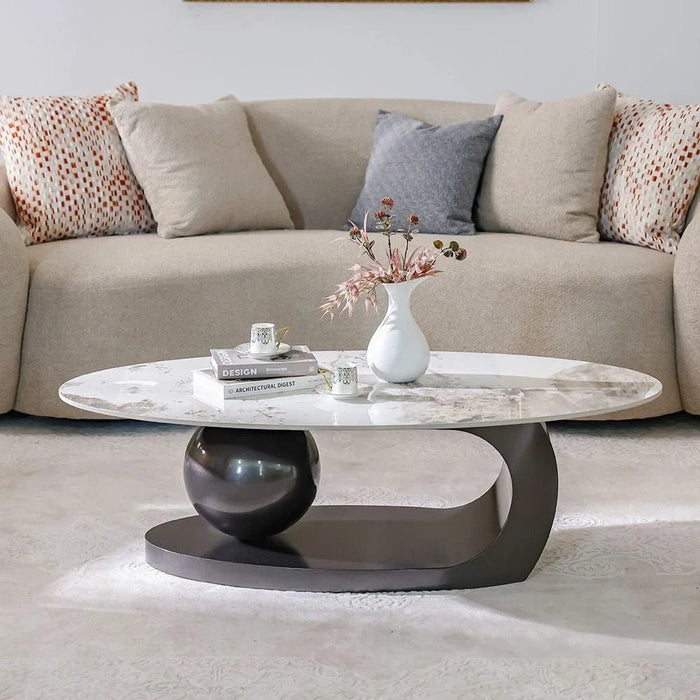 Hamman Round Coffee Table - Set of 2 - White/Beige/Gunmetal Black - With 2-Year Warranty