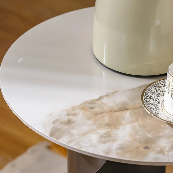 Hamman Round Coffee Table - Set of 2 - White/Beige/Gunmetal Black - With 2-Year Warranty