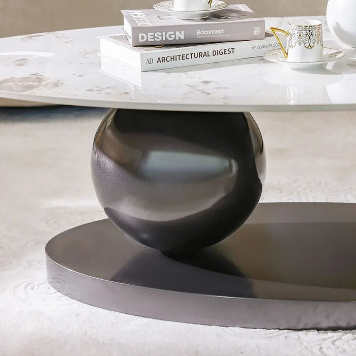 Hamman Round Coffee Table - Set of 2 - White/Beige/Gunmetal Black - With 2-Year Warranty