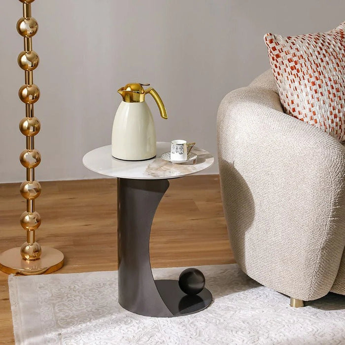 Hamman Round Coffee Table - Set of 2 - White/Beige/Gunmetal Black - With 2-Year Warranty