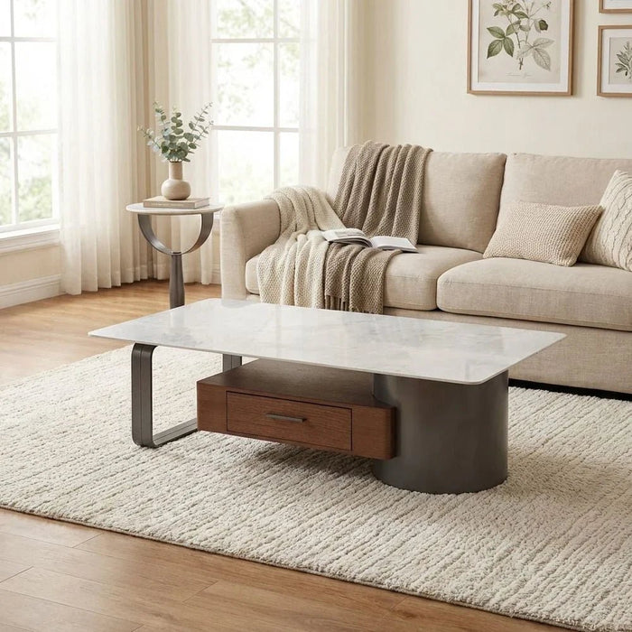 Dustin Coffee Table with Drawer - Light Grey/Gunmetal Black - With 2-Year Warranty