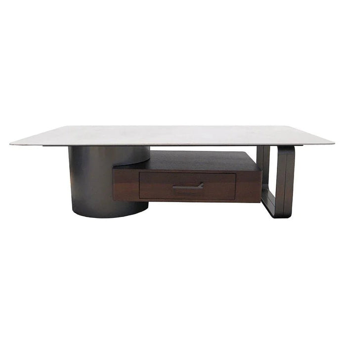Dustin Coffee Table with Drawer - Light Grey/Gunmetal Black - With 2-Year Warranty