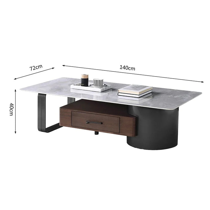 Dustin Coffee Table with Drawer - Light Grey/Gunmetal Black - With 2-Year Warranty