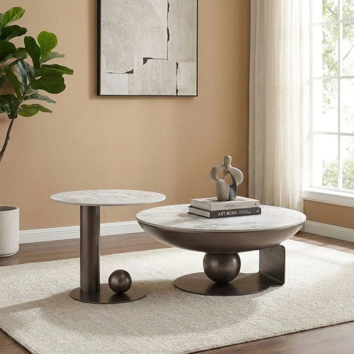 Riveror Round Coffee Table - Set of 2 - Grey/Gunmetal Black - With 2-Year Warranty