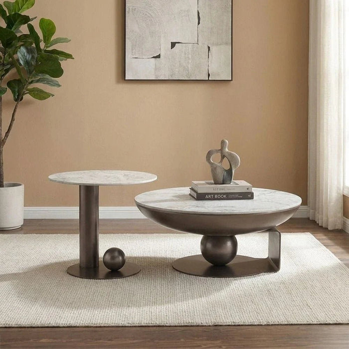 Riveror Round Coffee Table - Set of 2 - Grey/Gunmetal Black - With 2-Year Warranty