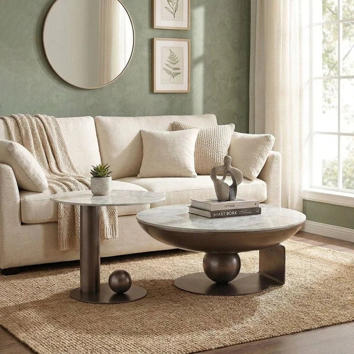 Riveror Round Coffee Table - Set of 2 - Grey/Gunmetal Black - With 2-Year Warranty