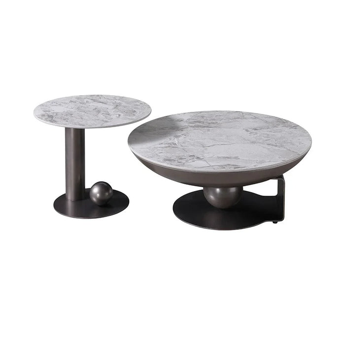 Riveror Round Coffee Table - Set of 2 - Grey/Gunmetal Black - With 2-Year Warranty