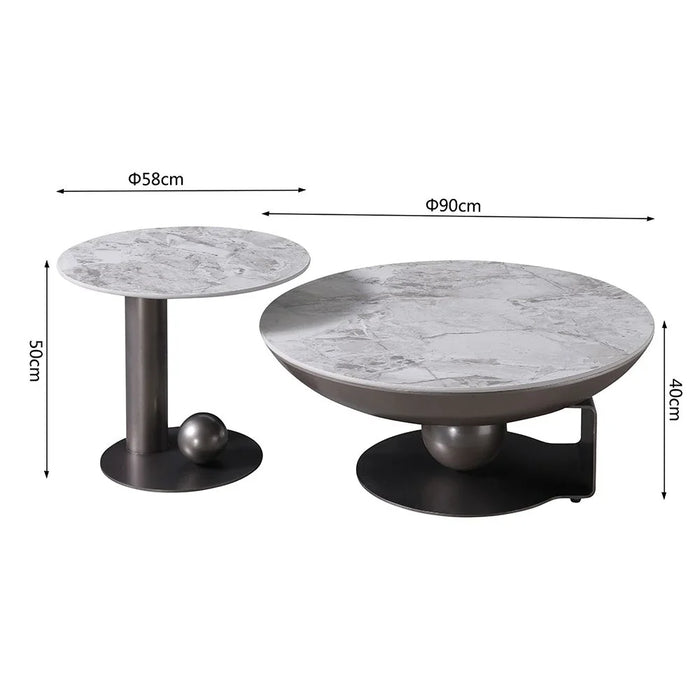 Riveror Round Coffee Table - Set of 2 - Grey/Gunmetal Black - With 2-Year Warranty