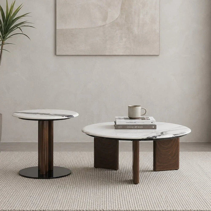Abba Round Coffee Table - Set of 2 - White/Bronze - With 2-Year Warranty