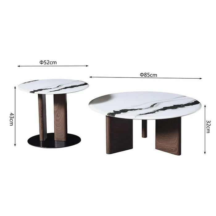 Abba Round Coffee Table - Set of 2 - White/Bronze - With 2-Year Warranty