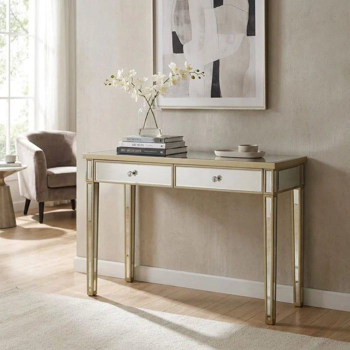 RizzaÊConsole Table With Ê Mirror- Glass / Beige