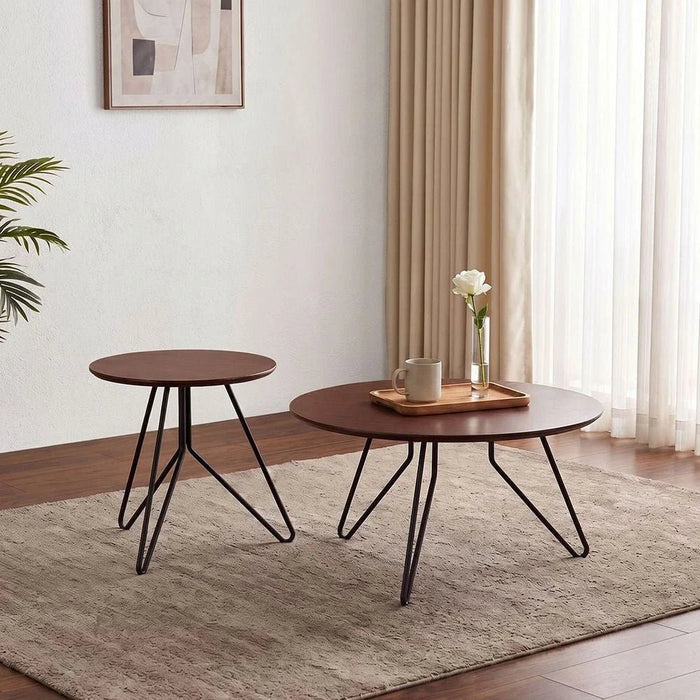 Jace Round Coffee Table-Walnut/Black