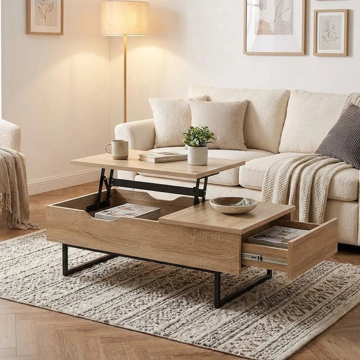 Costal Lift Top Coffee Table With Drawer  - Sonoma Oak/Black