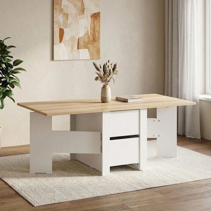 Algeria Foldable Coffee Table With Drawers-White/Oak