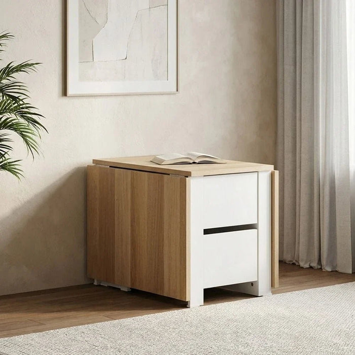 Algeria Foldable Coffee Table With Drawers-White/Oak