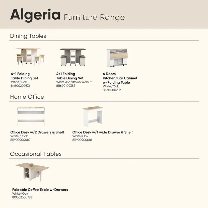 Algeria Foldable Coffee Table With Drawers-White/Oak