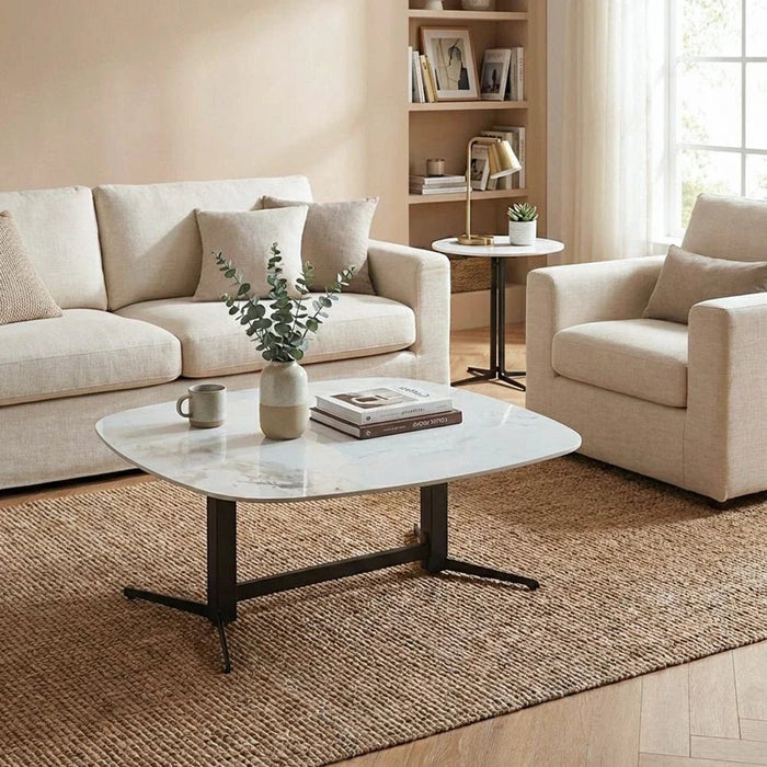 Elmont Ceramic Center Table - White/Black - With 2-Year Warranty