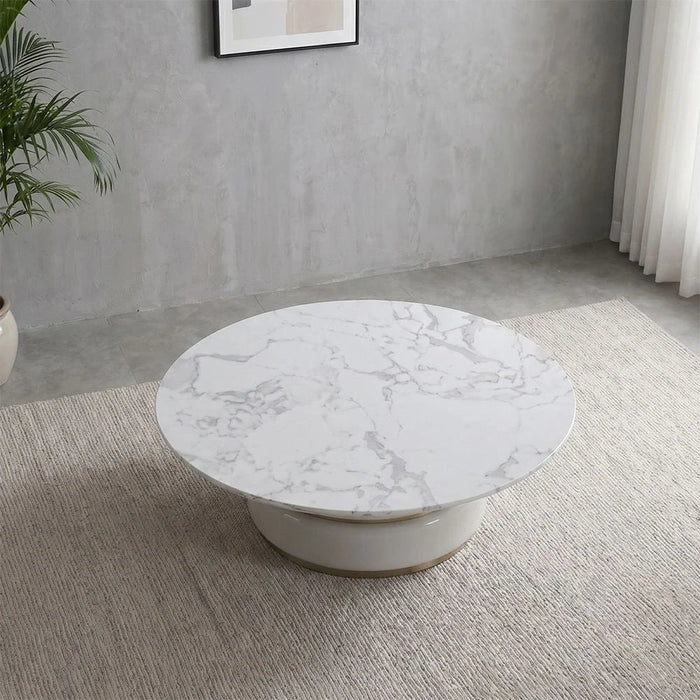 Fortville Medium Round High Gloss Coffee Table - Light Grey/Brushed Light Gold - With 2-Year Warranty