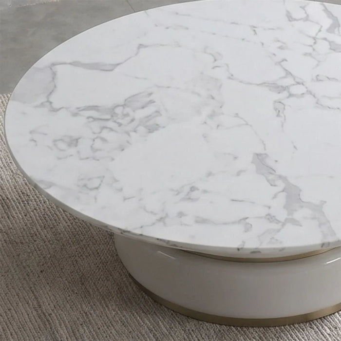 Fortville Medium Round High Gloss Coffee Table - Light Grey/Brushed Light Gold - With 2-Year Warranty