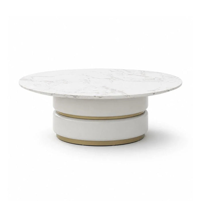 Fortville Medium Round High Gloss Coffee Table - Light Grey/Brushed Light Gold - With 2-Year Warranty