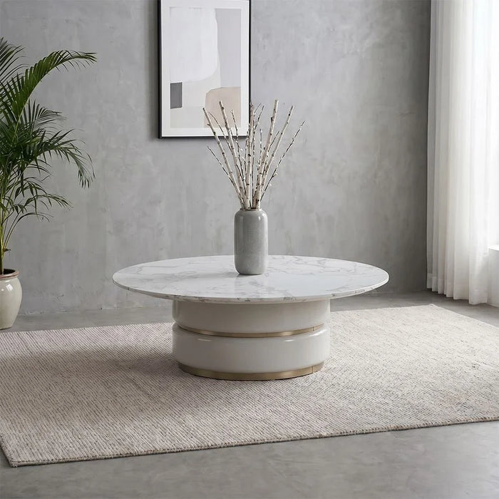 Fortville Round Large High Gloss Coffee Table -Light Grey / Brushed Light Gold